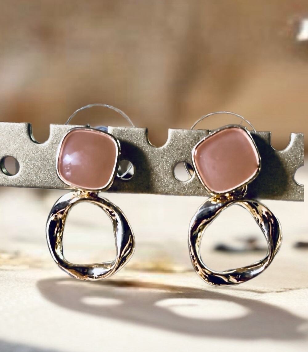 NIB Tan Enamel & Gold Tone Circle Drop Earrings S925 1” drop